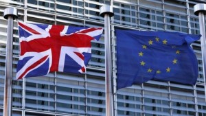 Flags of UK and EU in Brussels